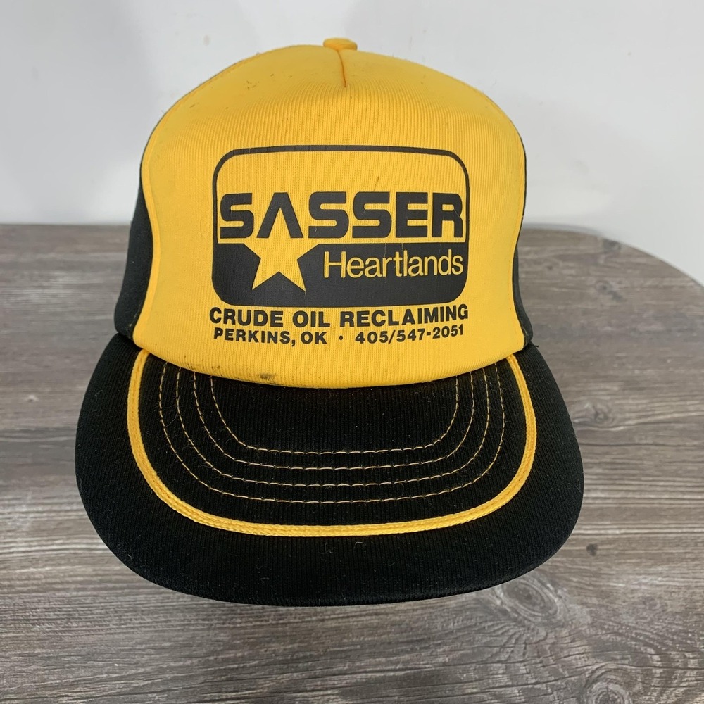 Vintage Sasser Heartlands Hat Cap Snap Back Crude Oil field Trucker Mens 80s